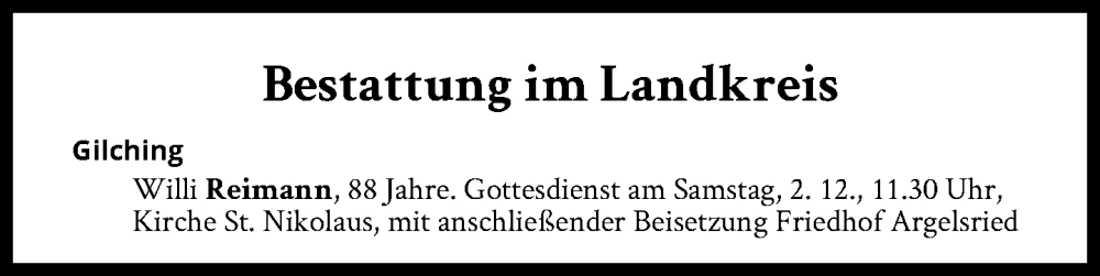  Traueranzeige für Bestattungen vom 02.12.2023 vom 02.12.2023 aus Süddeutsche Zeitung