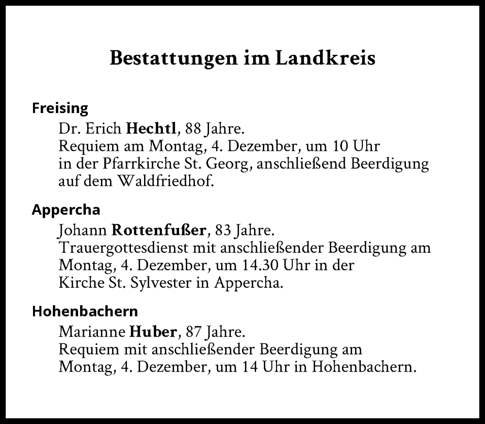  Traueranzeige für Bestattungen vom 04.12.2023 vom 04.12.2023 aus Süddeutsche Zeitung