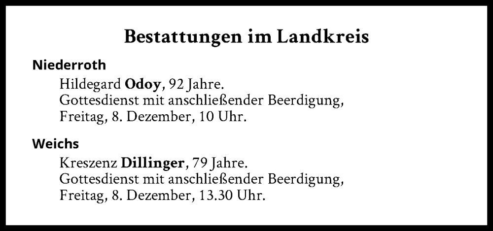  Traueranzeige für Bestattungen vom 08.12.2023 vom 08.12.2023 aus Süddeutsche Zeitung