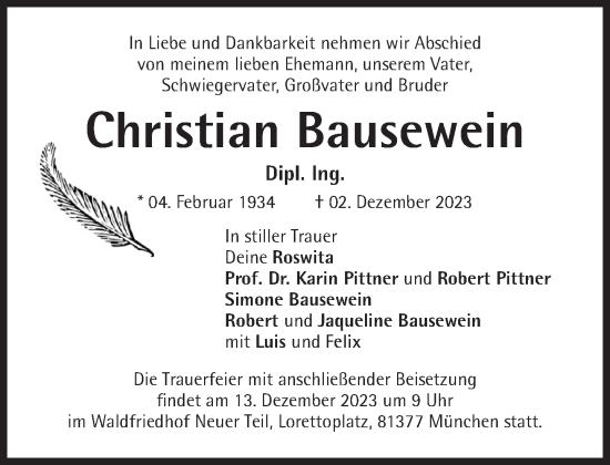 Traueranzeige von Christian Bausewein von Süddeutsche Zeitung