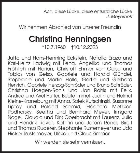Traueranzeige von Christina Henningsen von Süddeutsche Zeitung