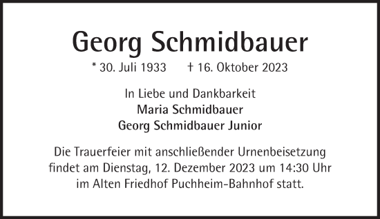 Traueranzeige von Georg Schmidbauer von Süddeutsche Zeitung