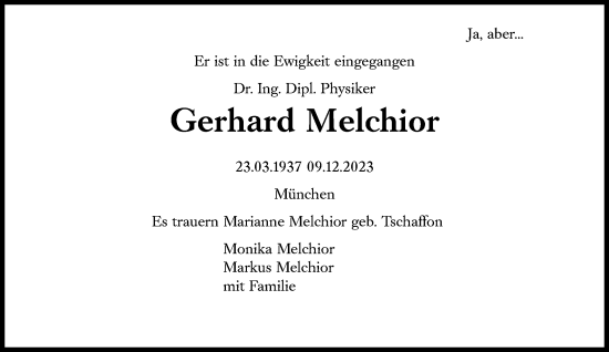 Traueranzeige von Gerhard Melchior von Süddeutsche Zeitung