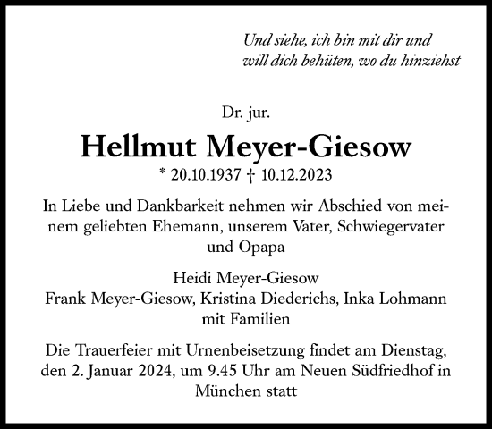 Traueranzeige von Hellmut Meyer-Giesow von Süddeutsche Zeitung