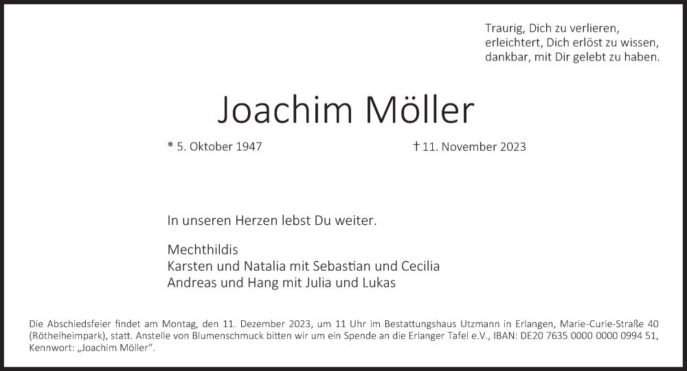  Traueranzeige für Joachim Möller vom 02.12.2023 aus Süddeutsche Zeitung