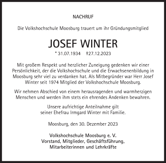 Traueranzeige von Joesf Winter von Süddeutsche Zeitung