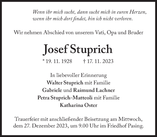 Traueranzeige von Josef Stuprich von Süddeutsche Zeitung