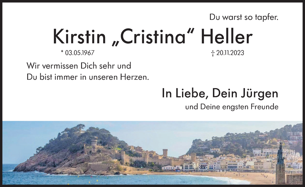  Traueranzeige für Kirstin Heller vom 16.12.2023 aus Süddeutsche Zeitung