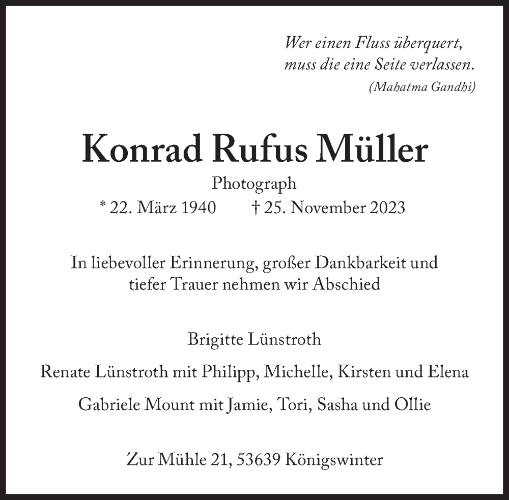  Traueranzeige für Konrad Rufus Müller vom 02.12.2023 aus Süddeutsche Zeitung