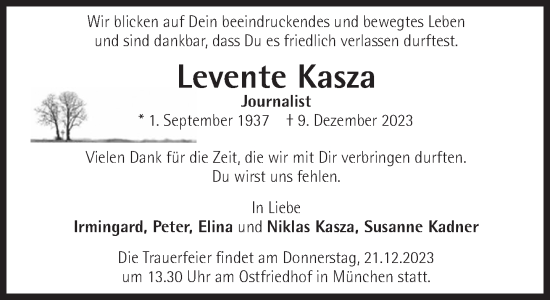 Traueranzeige von Levente Kasza von Süddeutsche Zeitung