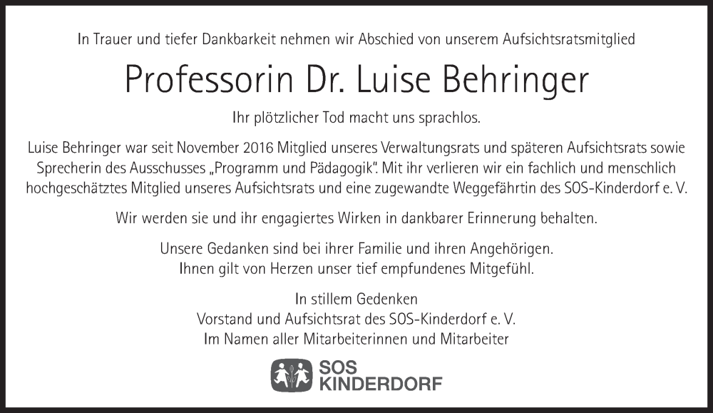  Traueranzeige für Luise Behringer vom 09.12.2023 aus Süddeutsche Zeitung