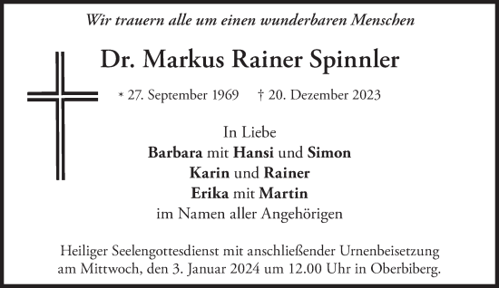 Traueranzeige von Markus Rainer Spinnler von Süddeutsche Zeitung