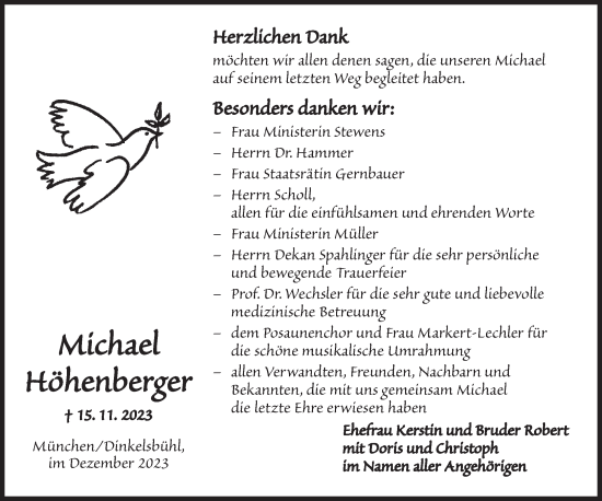 Traueranzeige von Michael Höhenberger von Süddeutsche Zeitung