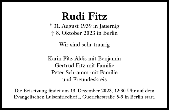 Traueranzeige von Rudi Fitz von Süddeutsche Zeitung