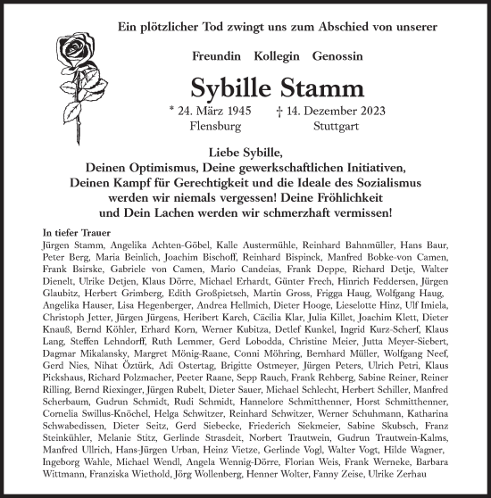 Traueranzeige von Sybille Stamm von Süddeutsche Zeitung