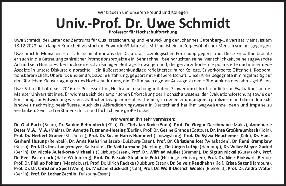  Traueranzeige für Uwe Schmidt vom 30.12.2023 aus Süddeutsche Zeitung