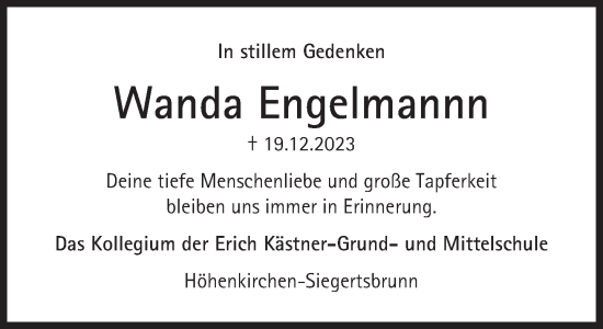 Traueranzeige von Wanda Engelmann von Süddeutsche Zeitung