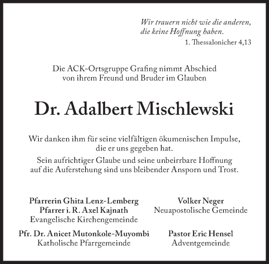 Traueranzeige von Adalbert Mischlewski von Süddeutsche Zeitung