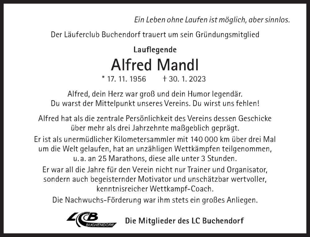  Traueranzeige für Alfred Mandl vom 18.02.2023 aus Süddeutsche Zeitung