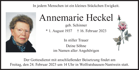 Traueranzeige von Annemarie Heckel von Süddeutsche Zeitung