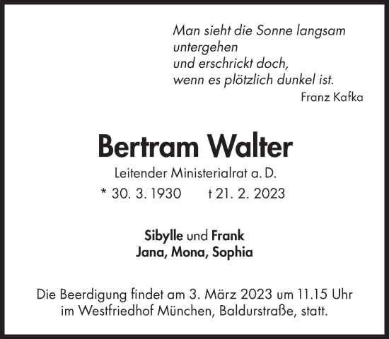 Traueranzeige von Bertram Walter von Süddeutsche Zeitung