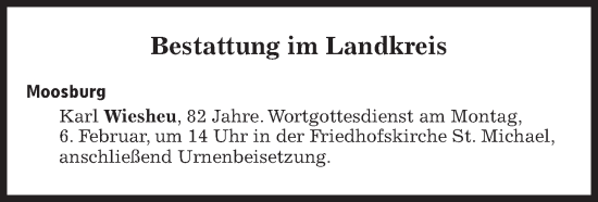 Traueranzeige von Bestattungen vom 06.02.2023 von Süddeutsche Zeitung