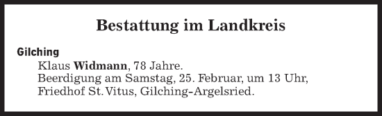 Traueranzeige von Bestattungen vom 25.02.2023 von Süddeutsche Zeitung