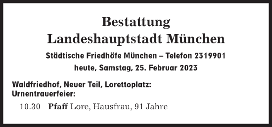 Traueranzeige von Bestattungen vom 25.02.2023 von Süddeutsche Zeitung