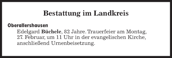 Traueranzeige von Bestattungen vom 27.02.2023 von Süddeutsche Zeitung