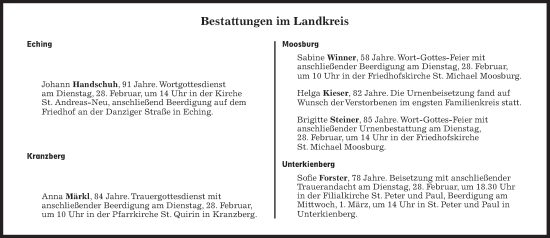 Traueranzeige von Bestattungen vom 28.02.2023 von Süddeutsche Zeitung