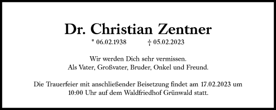 Traueranzeige von Christian Zentner von Süddeutsche Zeitung