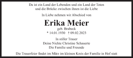 Traueranzeige von Erika Meier von Süddeutsche Zeitung