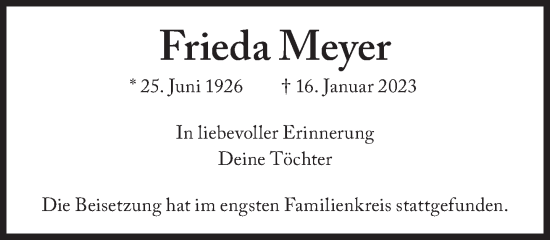 Traueranzeige von Frieda Meyer von Süddeutsche Zeitung