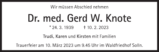 Traueranzeige von Gerd W. Knote von Süddeutsche Zeitung