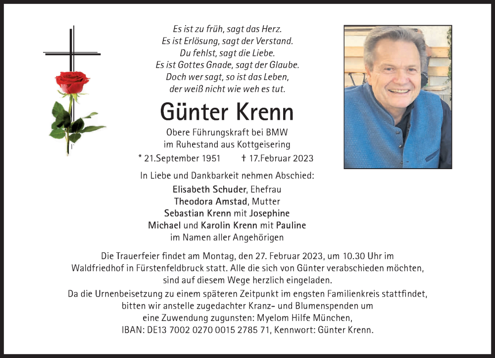  Traueranzeige für Günter Krenn vom 25.02.2023 aus Süddeutsche Zeitung