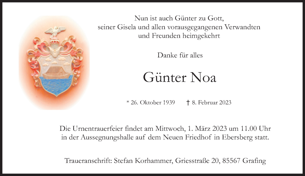  Traueranzeige für Günter Noa vom 18.02.2023 aus Süddeutsche Zeitung