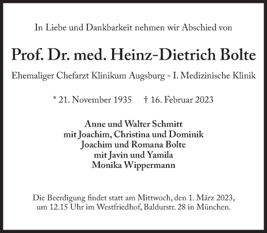 Traueranzeige von Heinz-Dietrich Bolte von Süddeutsche Zeitung