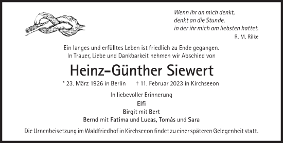Traueranzeige von Heinz-Günther Siewert von Süddeutsche Zeitung