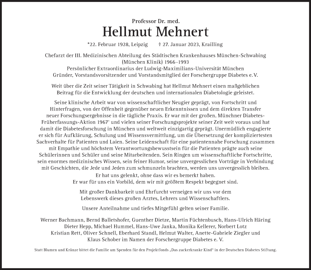  Traueranzeige für Hellmut Mehnert vom 04.02.2023 aus Süddeutsche Zeitung