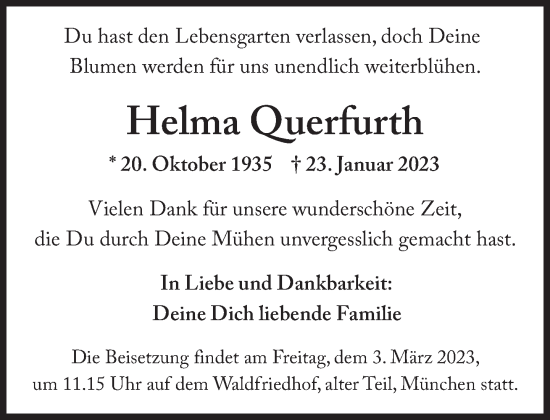 Traueranzeige von Helma Querfurth von Süddeutsche Zeitung