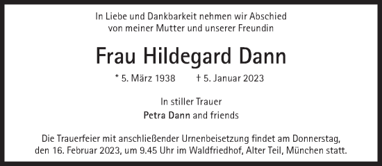 Traueranzeige von Hildegard Dann von Süddeutsche Zeitung