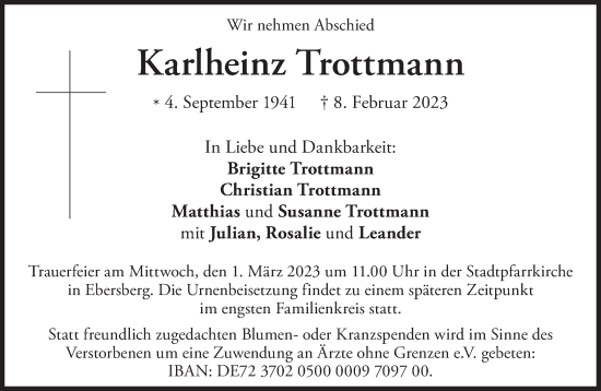 Traueranzeige von Karlheinz Trottmann von Süddeutsche Zeitung