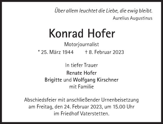 Traueranzeige von Konrad Hofer von Süddeutsche Zeitung