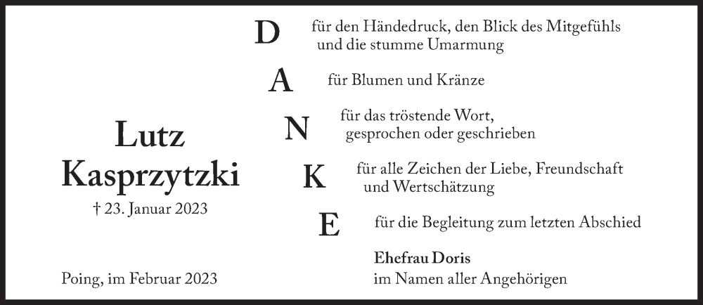  Traueranzeige für Lutz Kasprzytzki vom 06.02.2023 aus Süddeutsche Zeitung