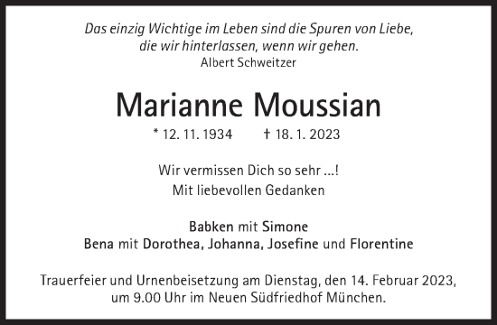 Traueranzeige von Marianne Moussian von Süddeutsche Zeitung