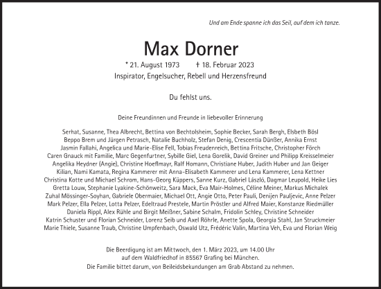Traueranzeige von Maximilian Michael Dorner von Süddeutsche Zeitung