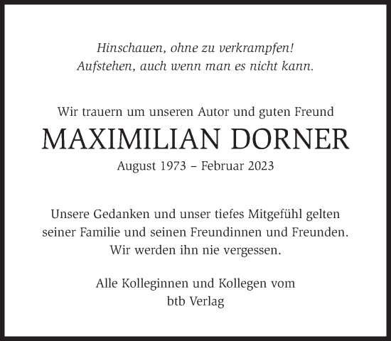 Traueranzeige von Maximilian Michael Dorner von Süddeutsche Zeitung
