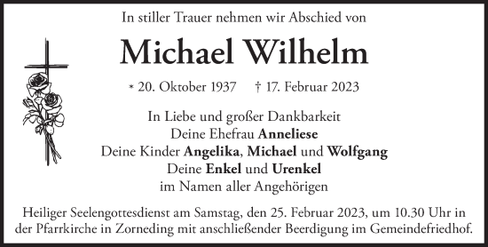 Traueranzeige von Michael Wilhelm von Süddeutsche Zeitung