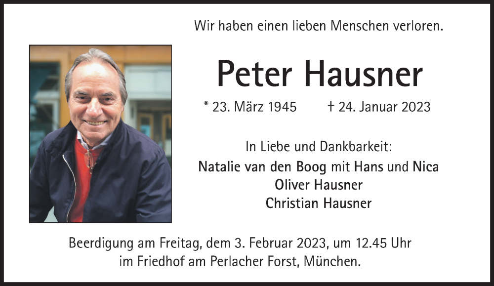  Traueranzeige für Peter Hausner vom 28.01.2023 aus Süddeutsche Zeitung