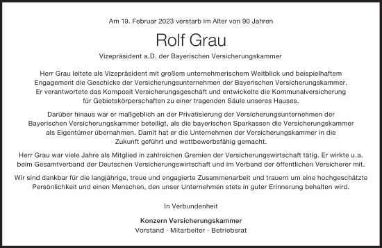 Traueranzeige von Rolf Grau von Süddeutsche Zeitung